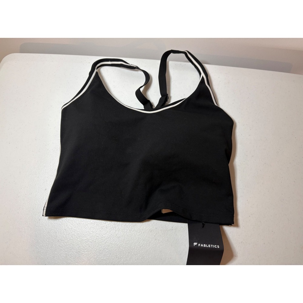 NWT Fabletics Black White Contrast Trim Sports Bra Crop Tank Top Women's Small
